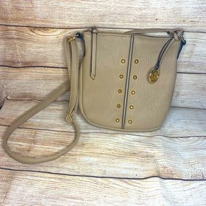 Jessica Simpson Tan Leather Gold Studded  Purse/Handbag Crossbody Strap